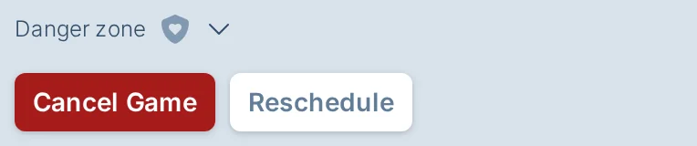 Cancel game danger zone in slowpitch.love, a softball scheduling tool for league managers